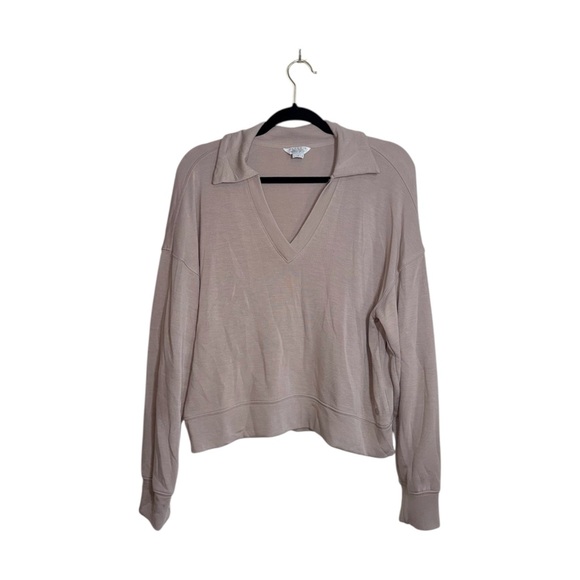 Danskin Mauve Pink Collared Sweatshirt V-neck Pullover Loungewear Large Women’s - Picture 10 of 10